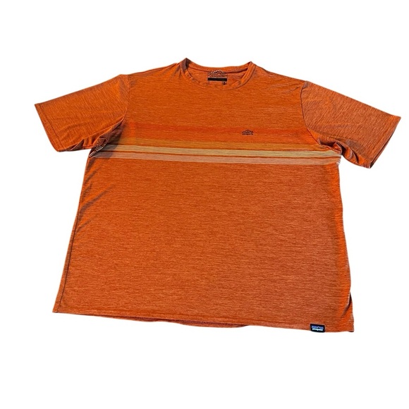 Patagonia Orange Short Sleeve Tee with Stripes Size Men’s Large - Picture 1 of 7